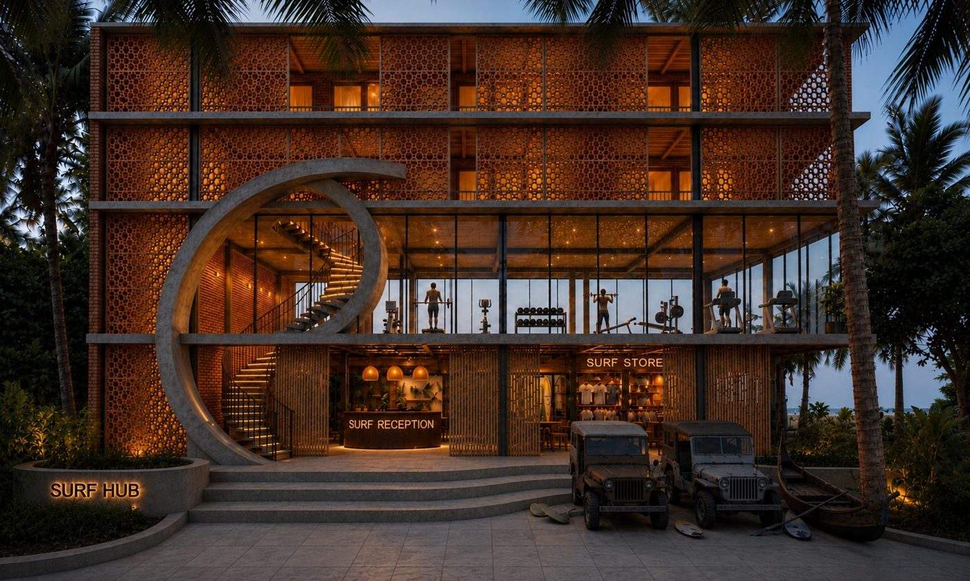 Concept rendering of the Cox's Bazar Surf Hub building, opening 2028