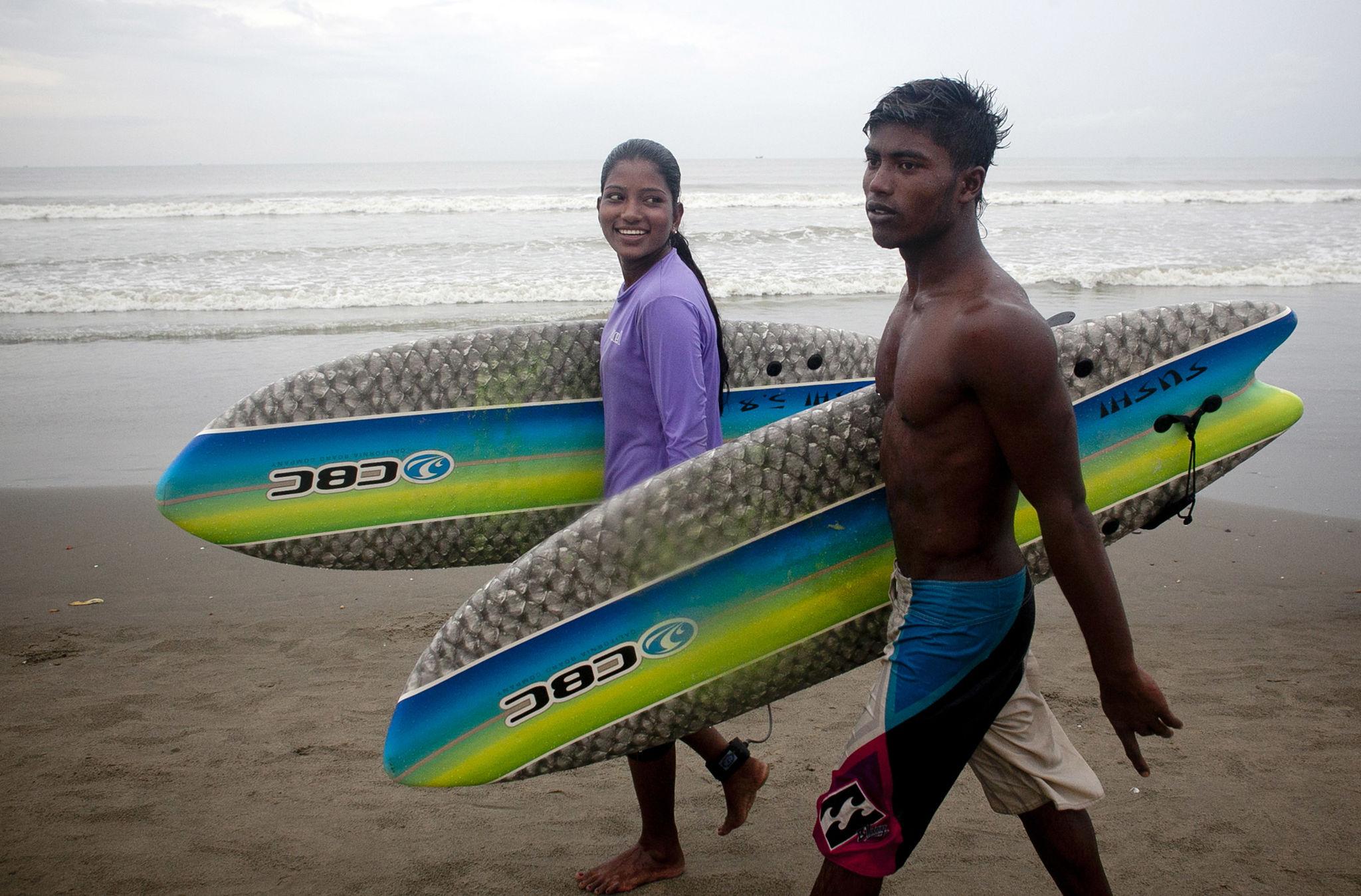 Young Bangladeshi surfers